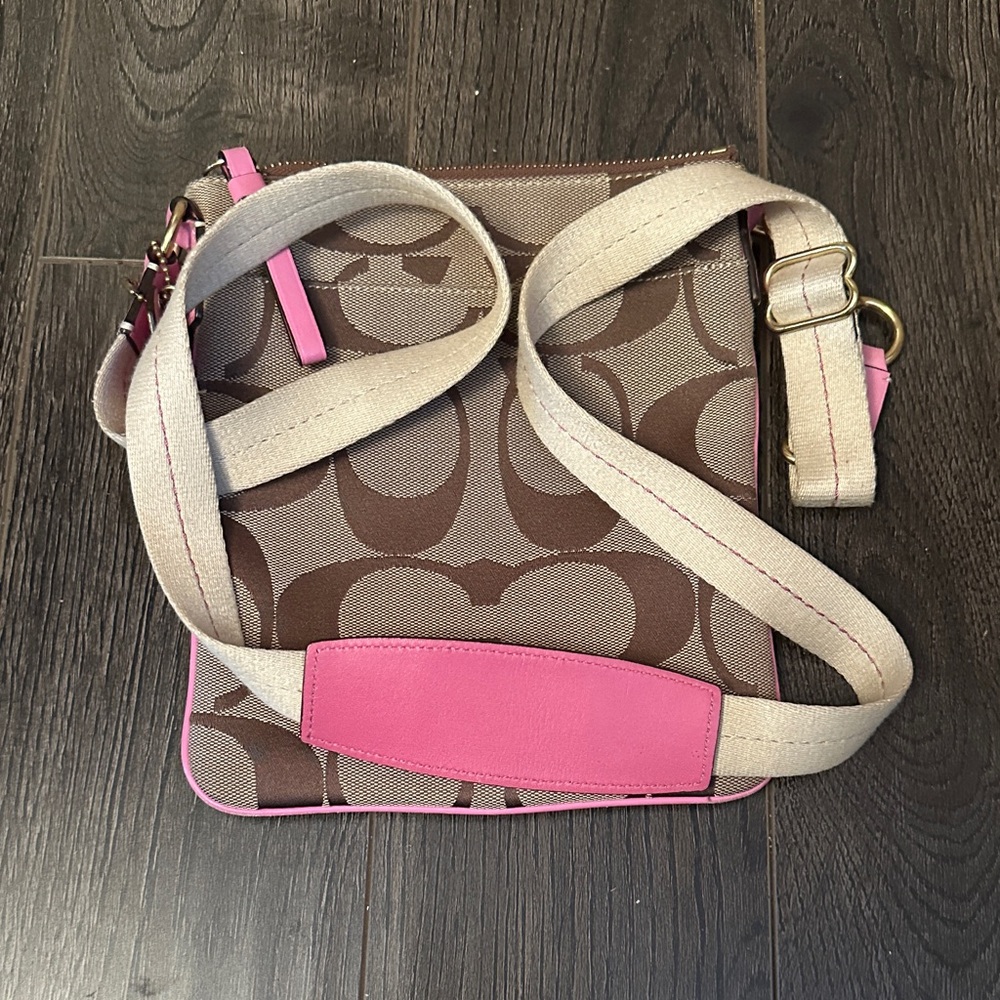 Circa 2006 Coach Signature Brown and Pink Crossbody Bag
